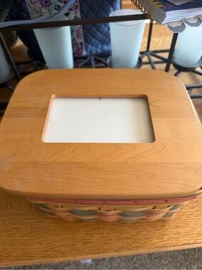 Longaberger Basket with Natural Wood Top and Pink & Green Weave